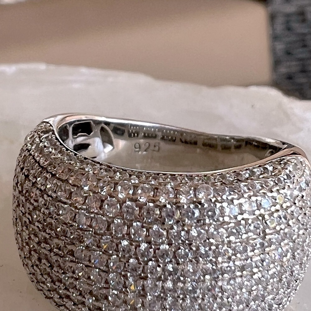 Diamond (sim) Sterling Silver Statement Ring Sz 8 - Picture 14 of 14